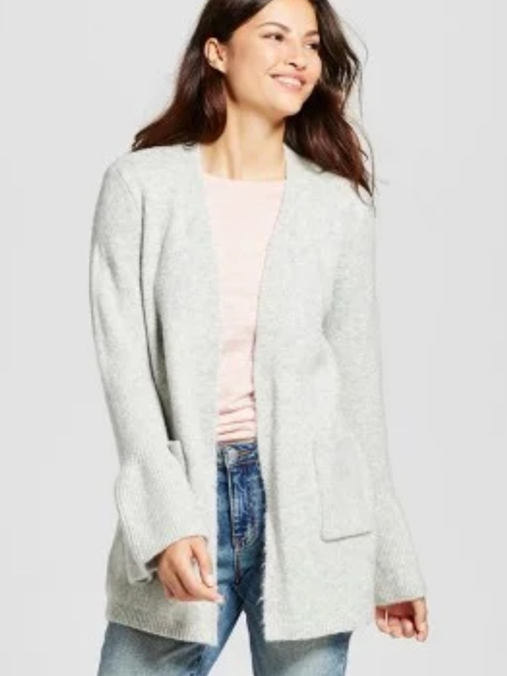 a new day Heather Gray Open-Front Bell Sleeve Cardigan